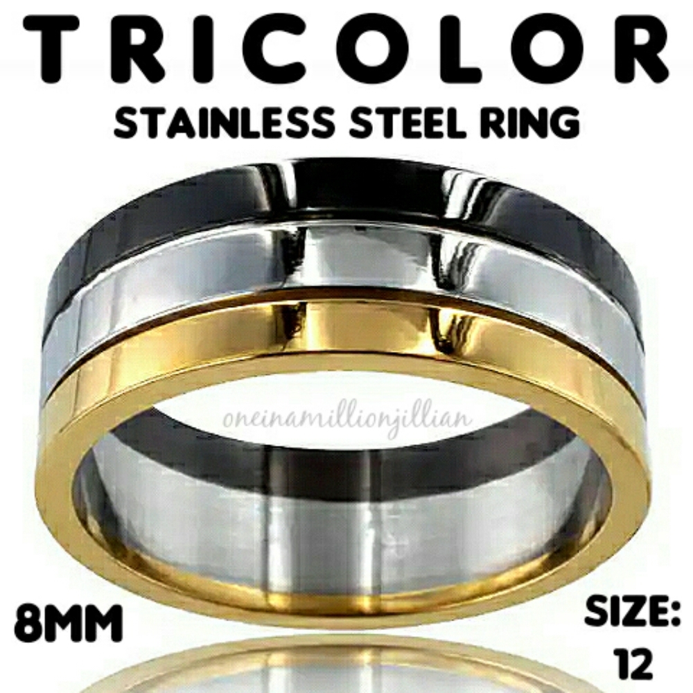 Men's Stainless Steel Tricolor Ring Band